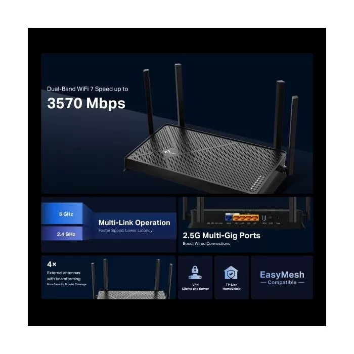 TP-Link Archer BE3600 Dual-Band Wi-Fi 7 Router - 3.6 Gbps
