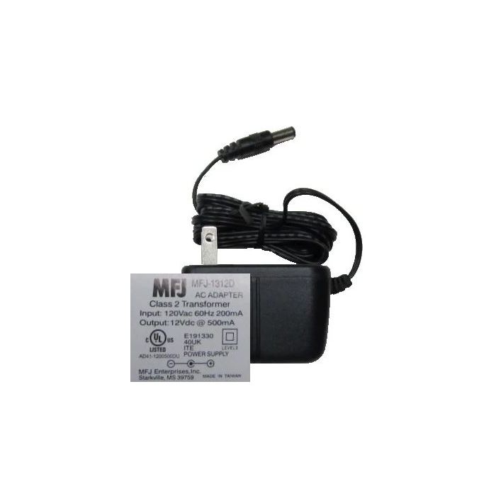 MFJ 12v 500mA SW adaptor, 100-110 Vac, 2.1 mm MFJ-1312D MFJ 12v 500mA SW adaptor, 100-110 Vac, 2.1 mm MFJ-1312D
