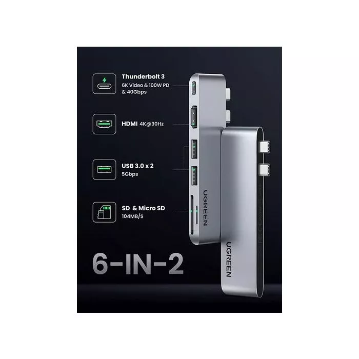 UGREEN 6-in-2 USB-C Hub for MacBook Pro - Fast & Versatile