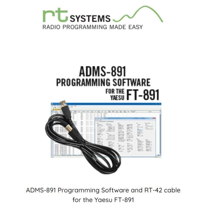 ADMS-891 Programming Software and RT-42 cable for the Yaesu FT-891