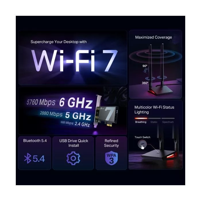 TP-Link BE9300 Wi-Fi 7 PCIe Adapter - Archer TBE550E | GigaParts.com