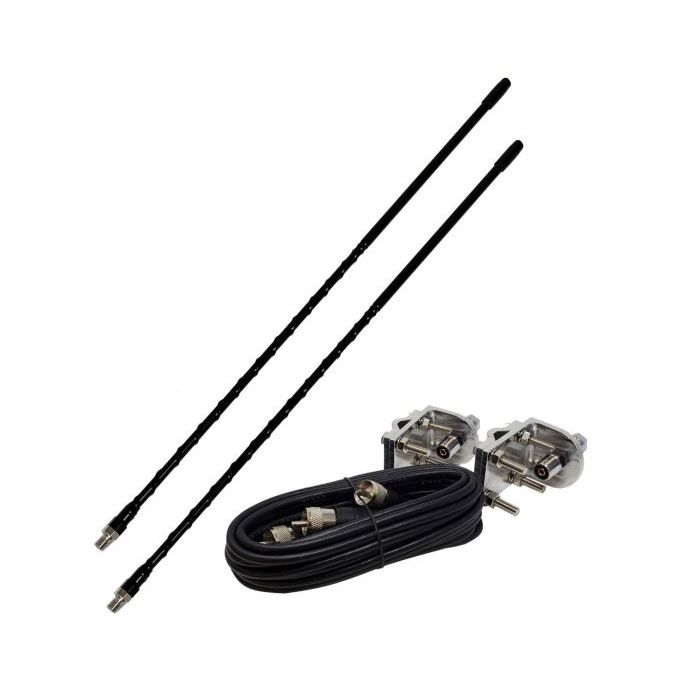 Shark Antennas TS822-2B Dual CB Antenna Kit With 2ft Antennas Aluminum Mirror Mounts And 12ft Co Phase Coax Cable With Pl 259 Connectors