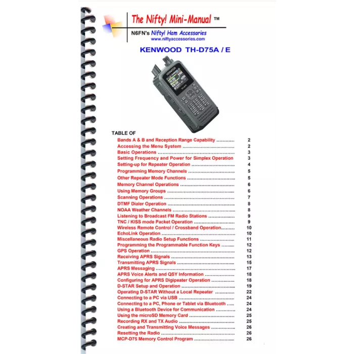 Nifty Quick Reference Guide for Kenwood TH-D75A/E - Buy Now