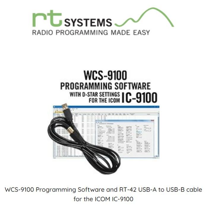 RT System Programming Software and RT-42 cable for the ICOM IC-9100 - WCS-9100-RT RT System Programming Software and RT-42 cable for the ICOM IC-9100 - WCS-9100-RT
