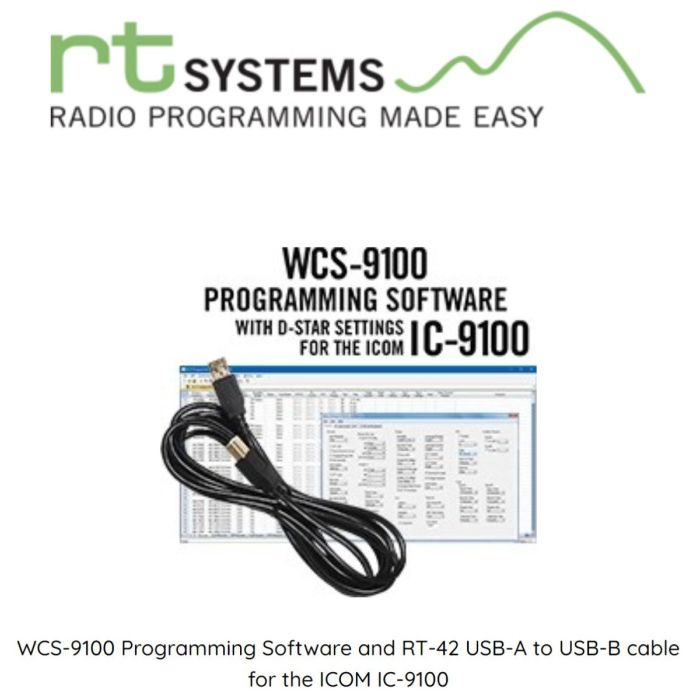 RT Systems WCS-9100 Programming Software and RT-42 cable for the ICOM IC-9100 RT Systems WCS-9100 Programming Software and RT-42 cable for the ICOM IC-9100