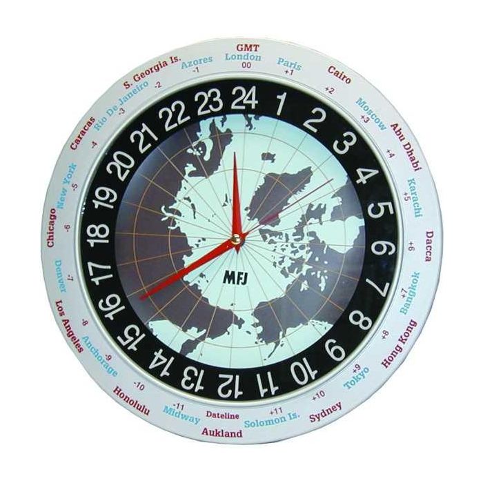 MFJ 24 Hr World Map Analog Wall Clock MFJ-115