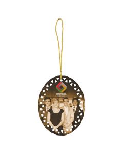 Customizable 3 3/4in x 3in Oval Doily Ceramic Ornament
