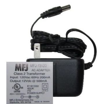 MFJ-1312DX AC Adapter (Export) 12vdc, 500ma, 220v-240v