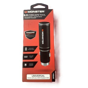MONSTER 3-in-1 Escape Tool with USB Car Charger, Power Bank, and Window Hammer - 2MNCH0122B1A2
