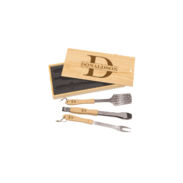 3-Piece BBQ Set in Wooden Pine Box - BBQ01A