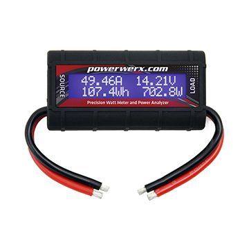 Powerwerx Watt Meter DC Inline Power Analyzer 45A Continuous 12 Gauge Bare Wire Ends