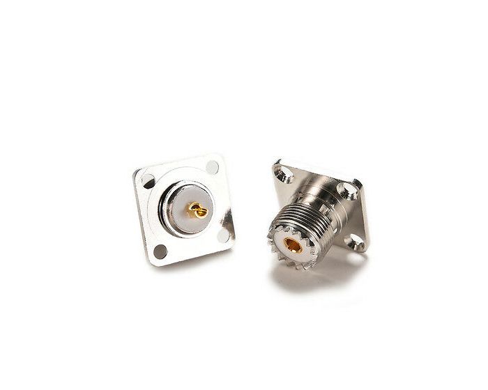 SO-239 4-hole Chassis Mount, Gold Pin, Nickel Plated GigaParts.com