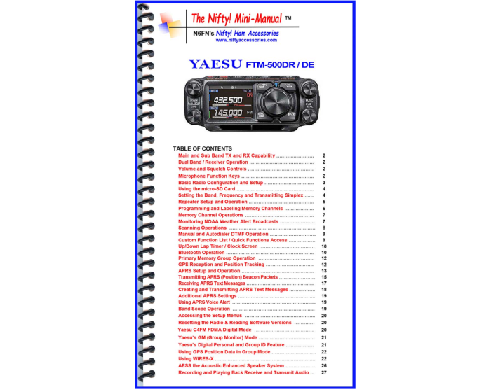 Yaesu FTM500DR / DE MiniManual MMFTM500DR